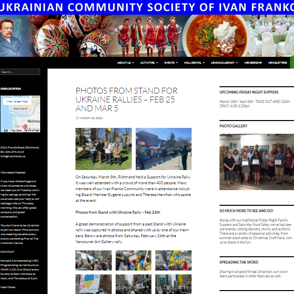 Ukrainian Organizations in Canada - Ukrainian Community Society of Ivan Franko